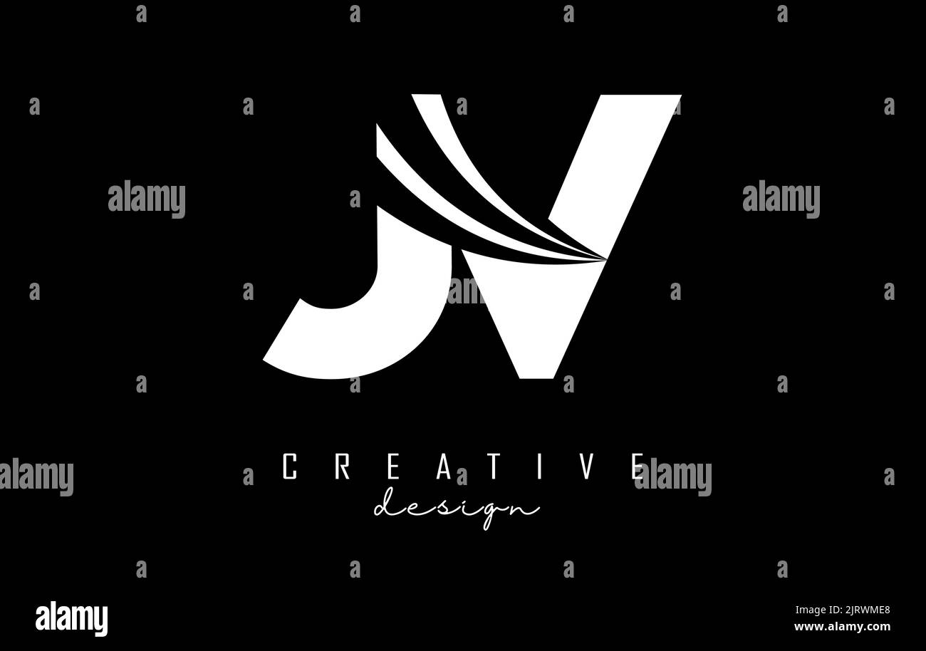 Creative white letter JV J v logo with leading lines and road concept design. Letters with geometric design. Vector Illustration with letter and creat Stock Vector