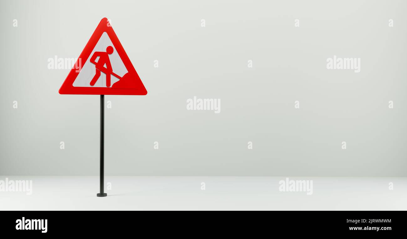 Road sign Road works, 3d sign isolated on white background, copy space ...