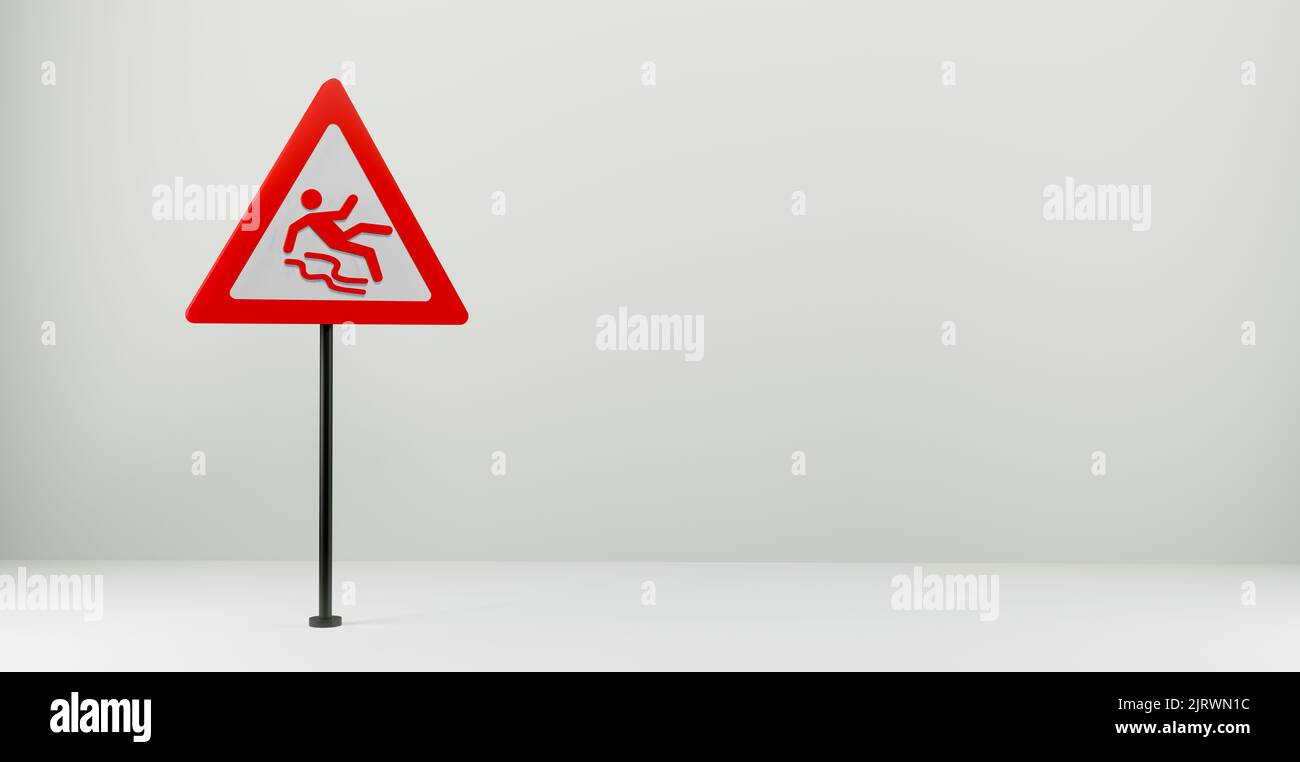 Road sign slippery, 3d sign isolated on white background, copy space. 3D work and 3D illustration Stock Photo