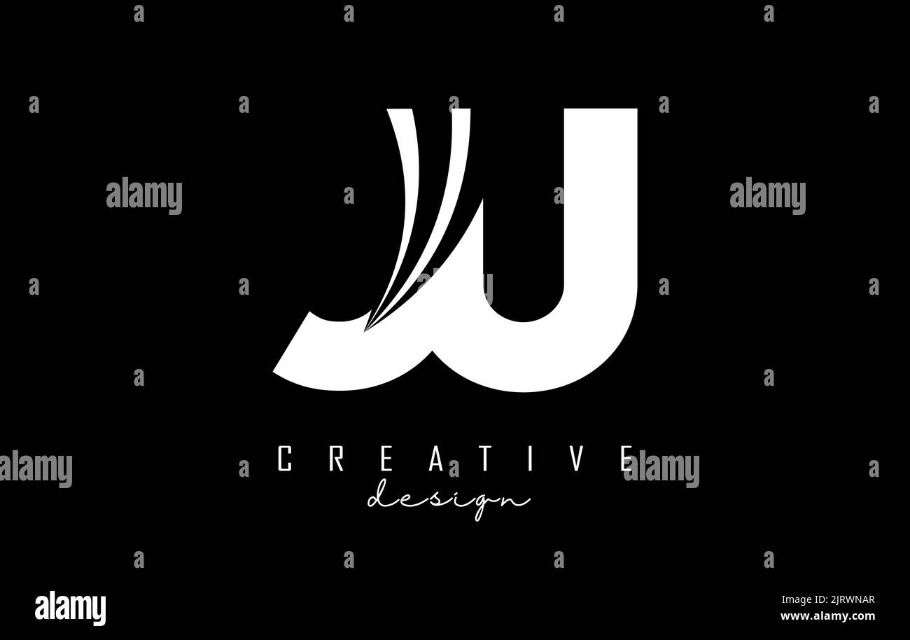 Creative white letter JU J u logo with leading lines and road concept design. Letters with geometric design. Vector Illustration with letter and creat Stock Vector