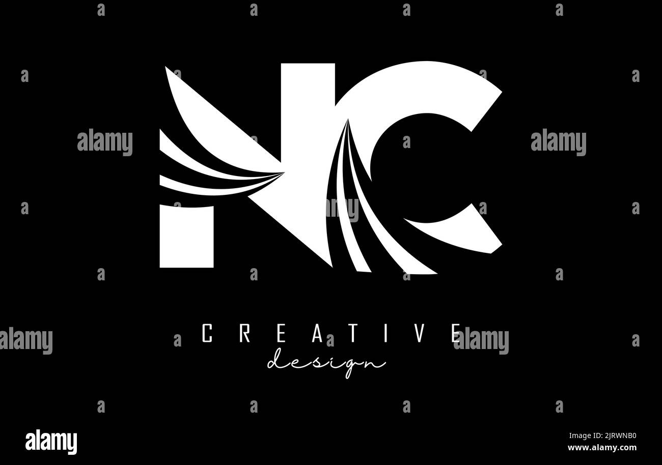 Creative white letter NC n c logo with leading lines and road concept ...