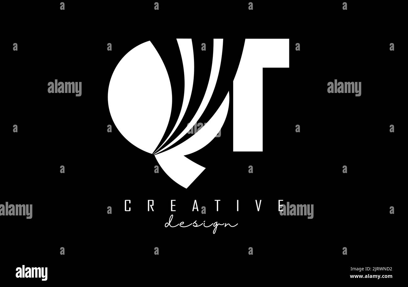Creative white letter QT q t logo with leading lines and road concept ...