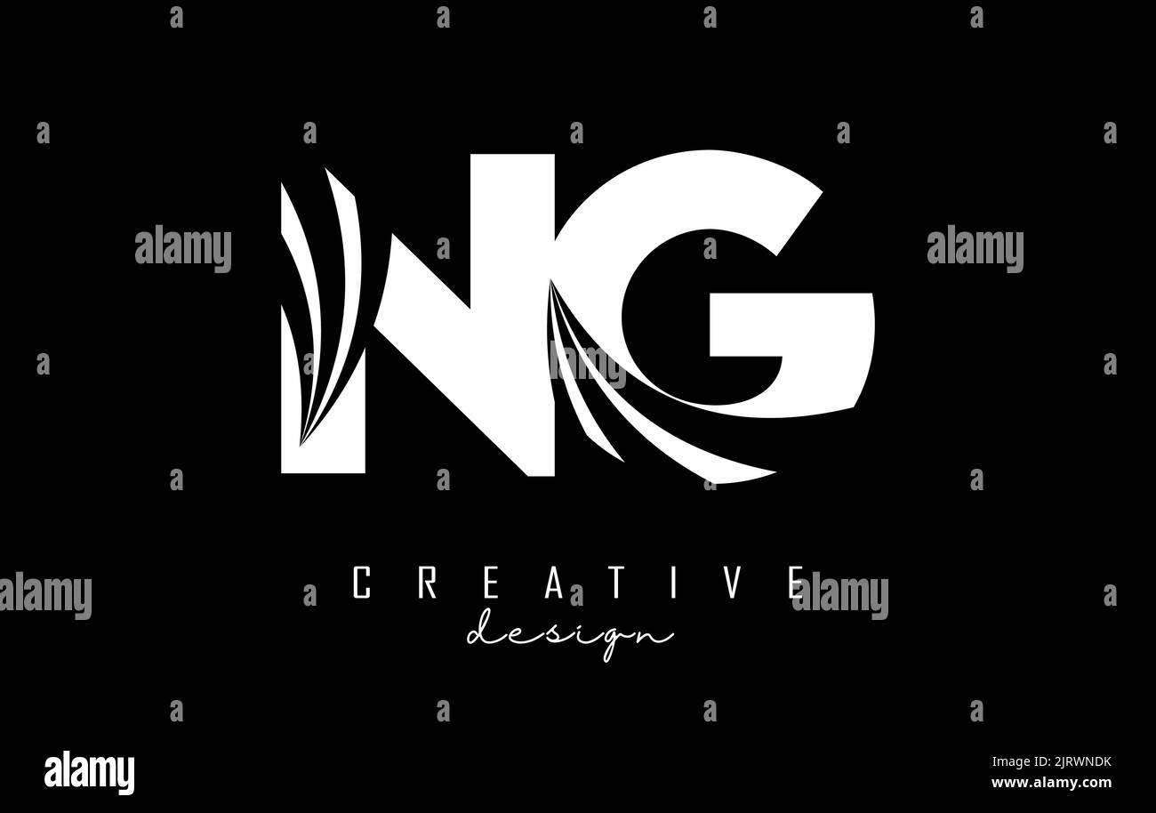 Creative white letter NG n g logo with leading lines and road concept design. Letters with geometric design. Vector Illustration with letter and creat Stock Vector
