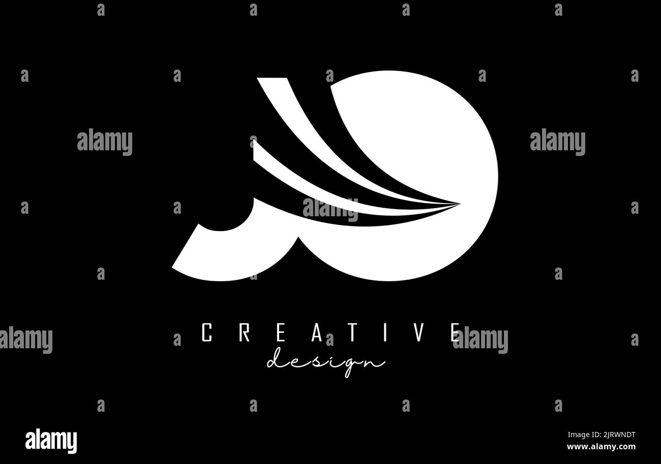 Creative white letter JO J o logo with leading lines and road concept ...