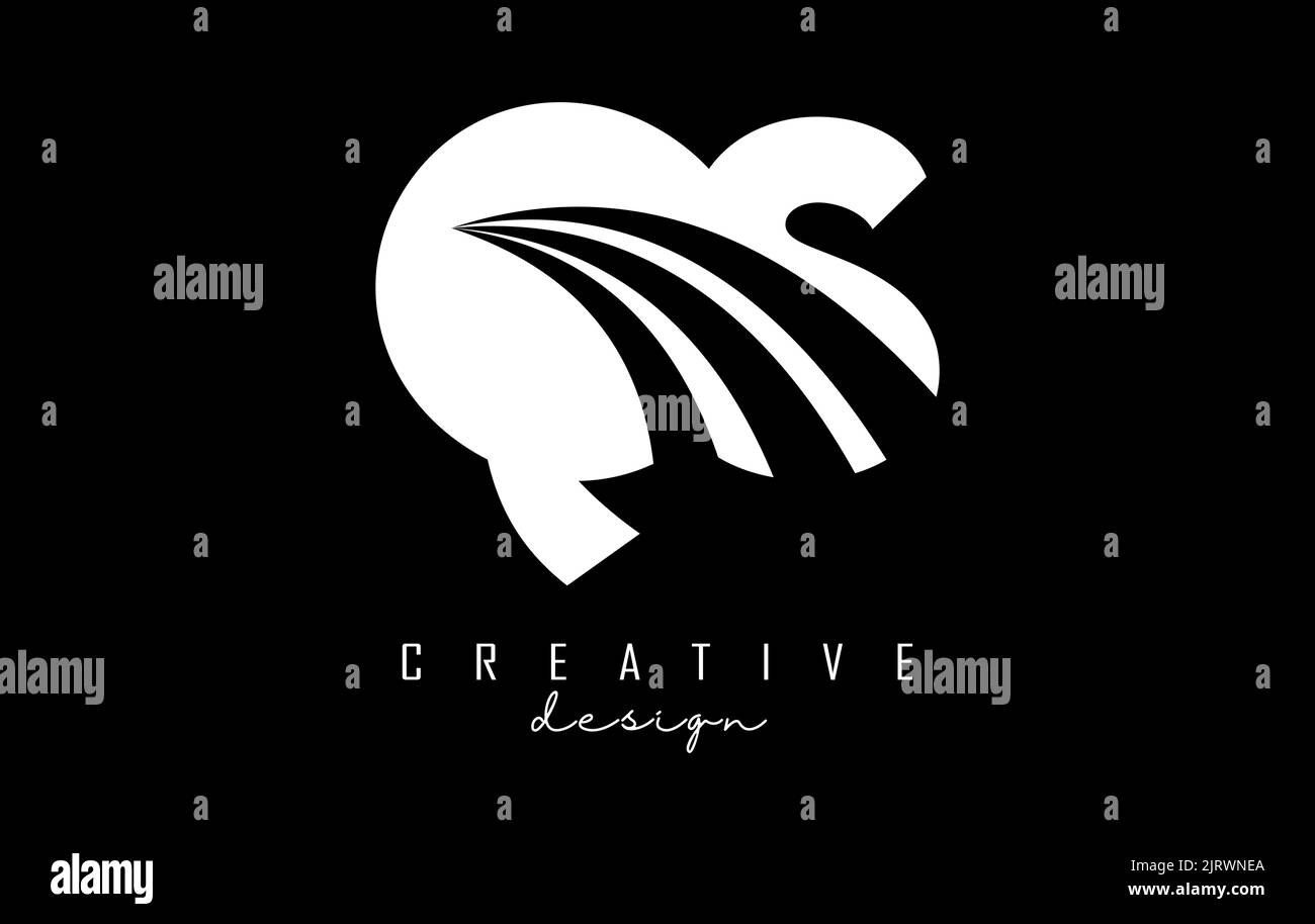 Creative white letter QS q s logo with leading lines and road concept ...