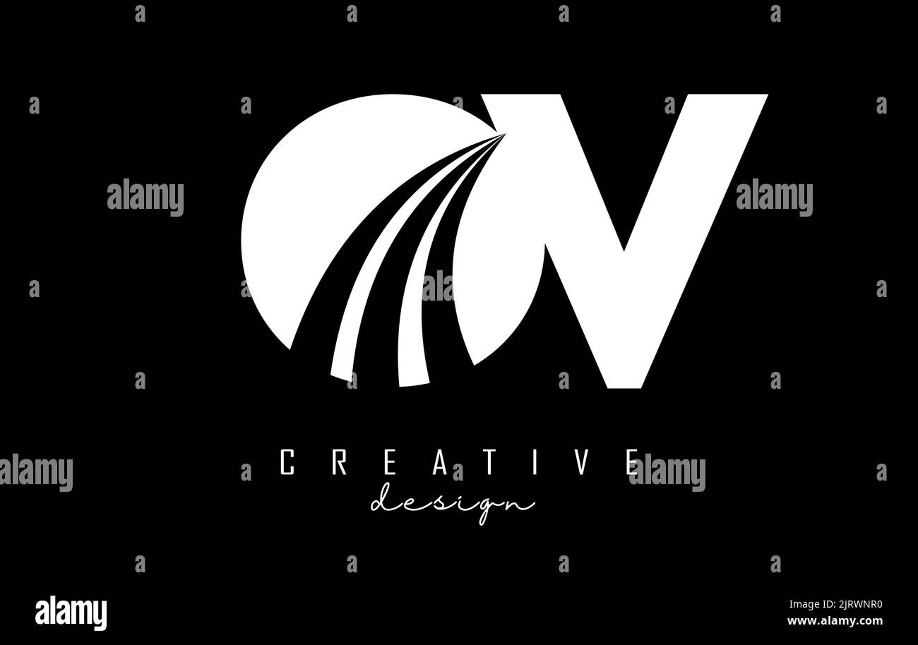 Creative white letter OV o v logo with leading lines and road concept ...