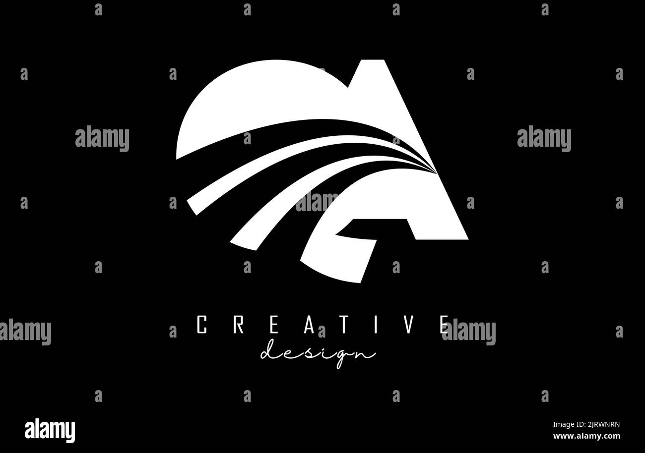 Creative white letter QA q a logo with leading lines and road concept ...