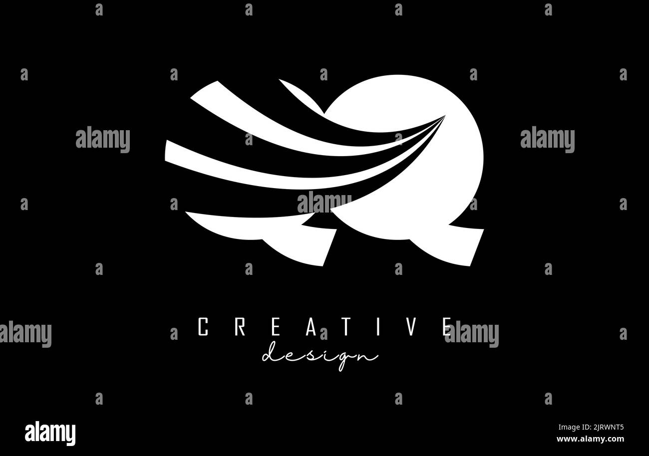 Creative white letter QQ q logo with leading lines and road concept ...