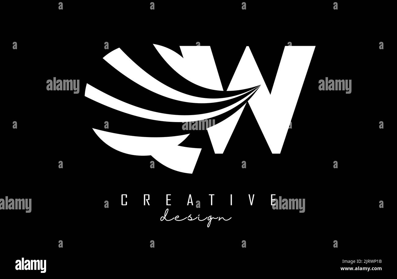 Creative white letter QW q w logo with leading lines and road concept ...