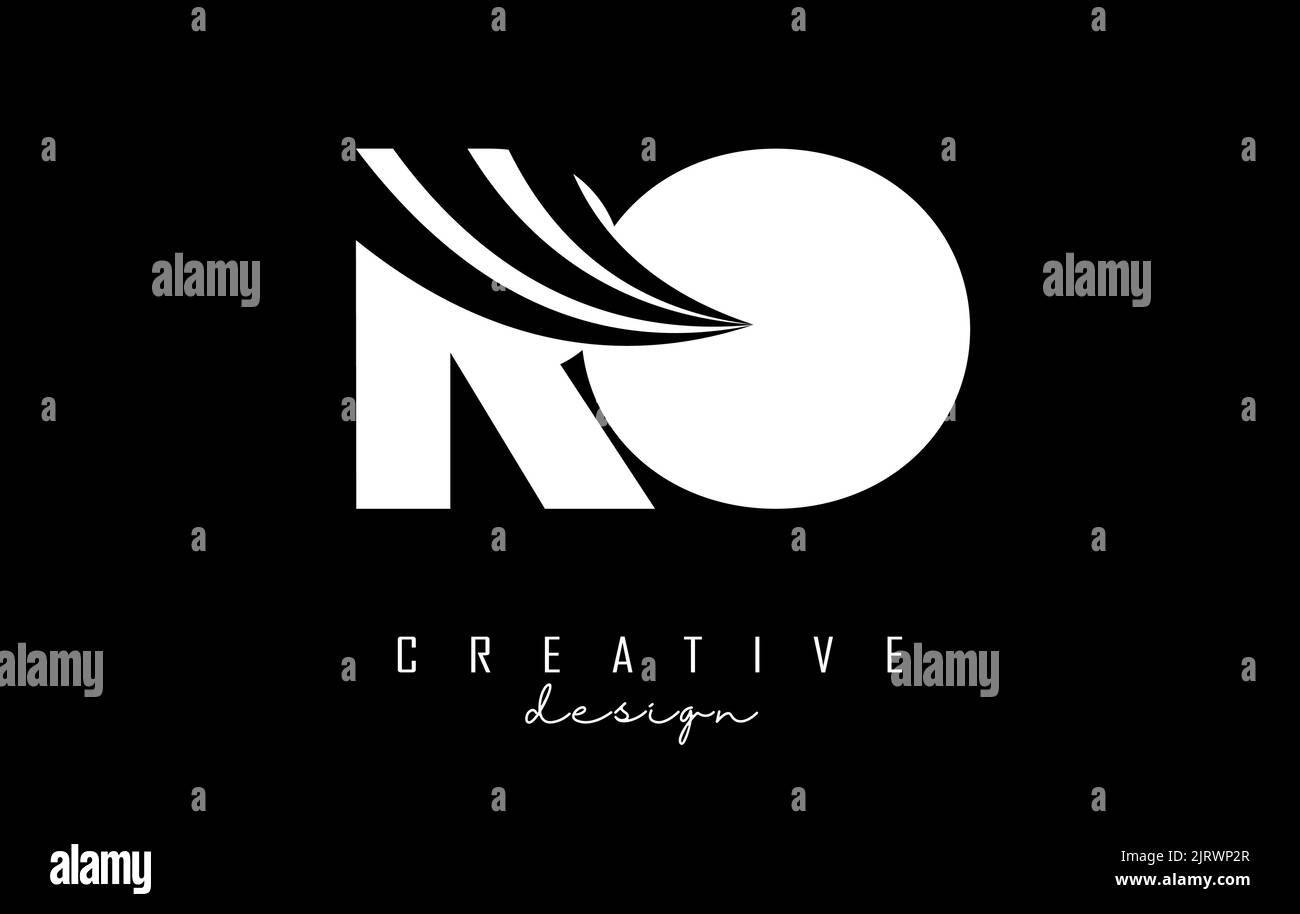 Creative white letter RO R O logo with leading lines and road concept ...