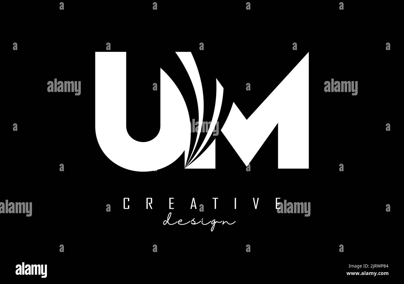 Umes Lettering Creative white letter UM u m logo with leading lines and road concept ...