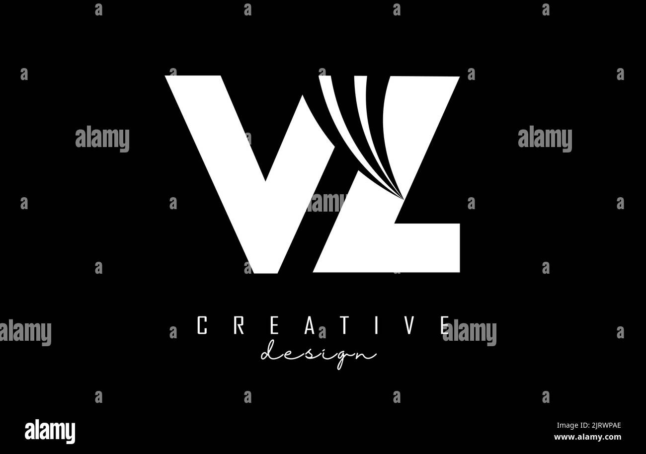Creative white letter VZ v z logo with leading lines and road concept ...