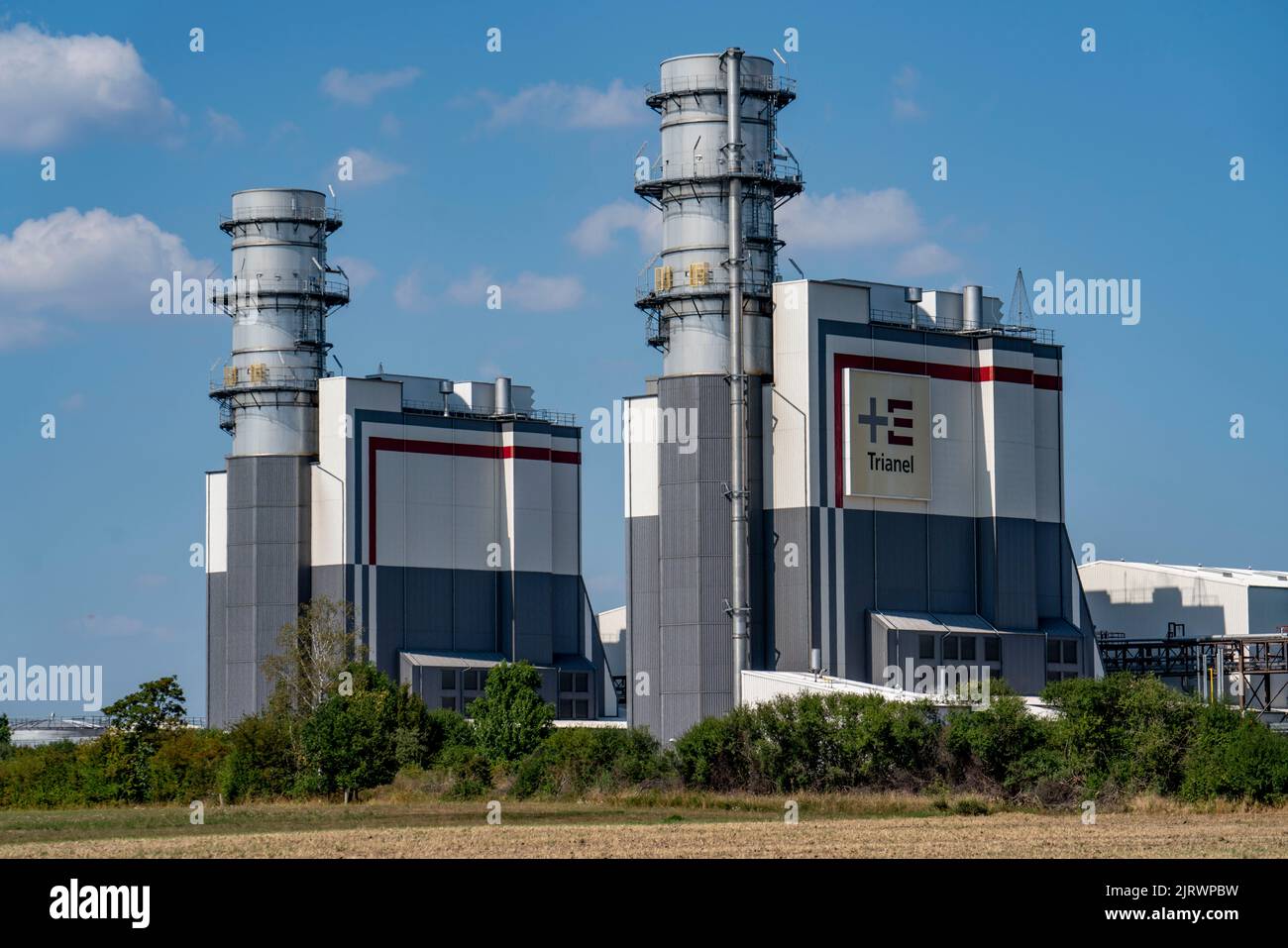 Trianel gas and steam combined cycle power plant Hamm-Uentrop, two power plant units with a capacity of 425 megawatts each, NRW, Germany, Stock Photo