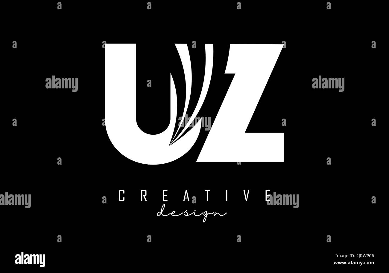 Creative white letter Uz u z logo with leading lines and road concept