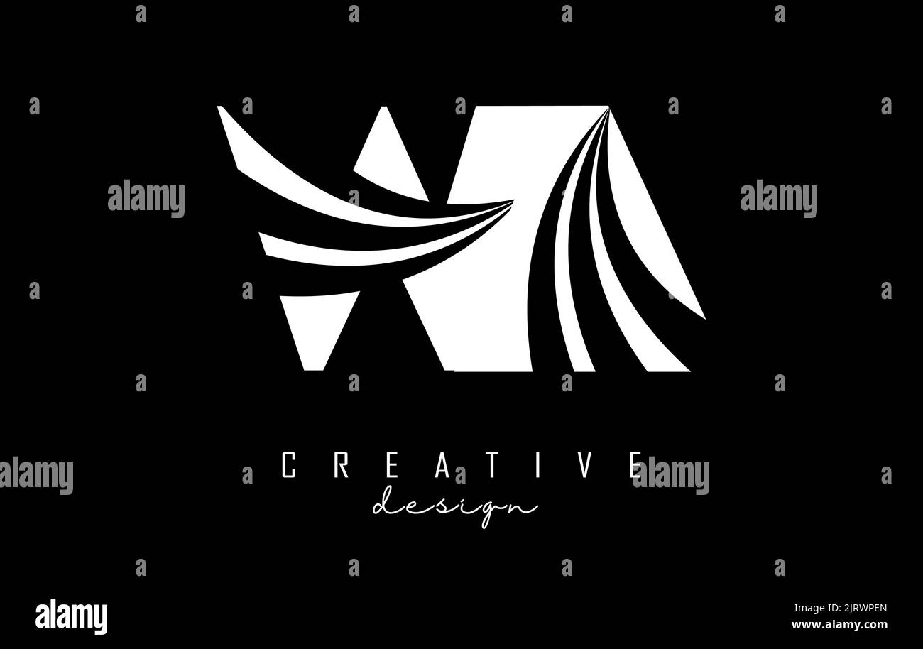 Creative white letter WA w a logo with leading lines and road concept ...