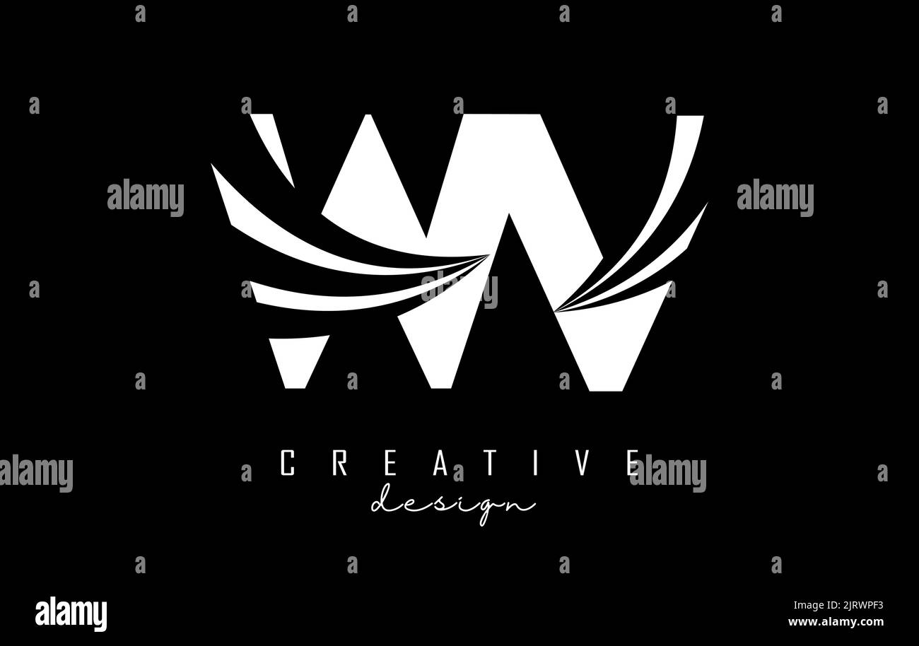 Creative white letter WV w v logo with leading lines and road concept ...