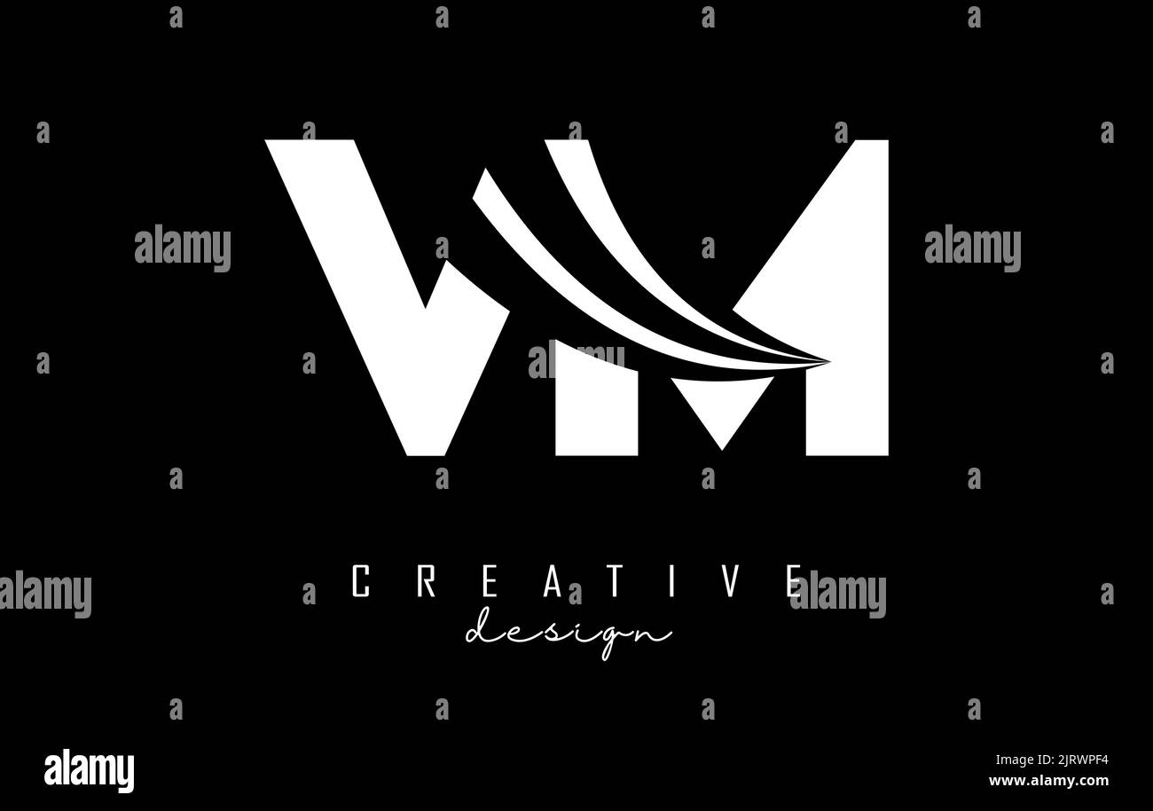 Creative white letter VM v m logo with leading lines and road concept ...