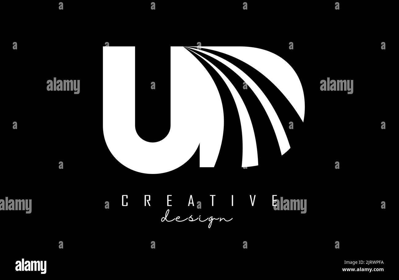 Creative white letter UD u d logo with leading lines and road concept design. Letters with geometric design. Vector Illustration with letter and creat Stock Vector