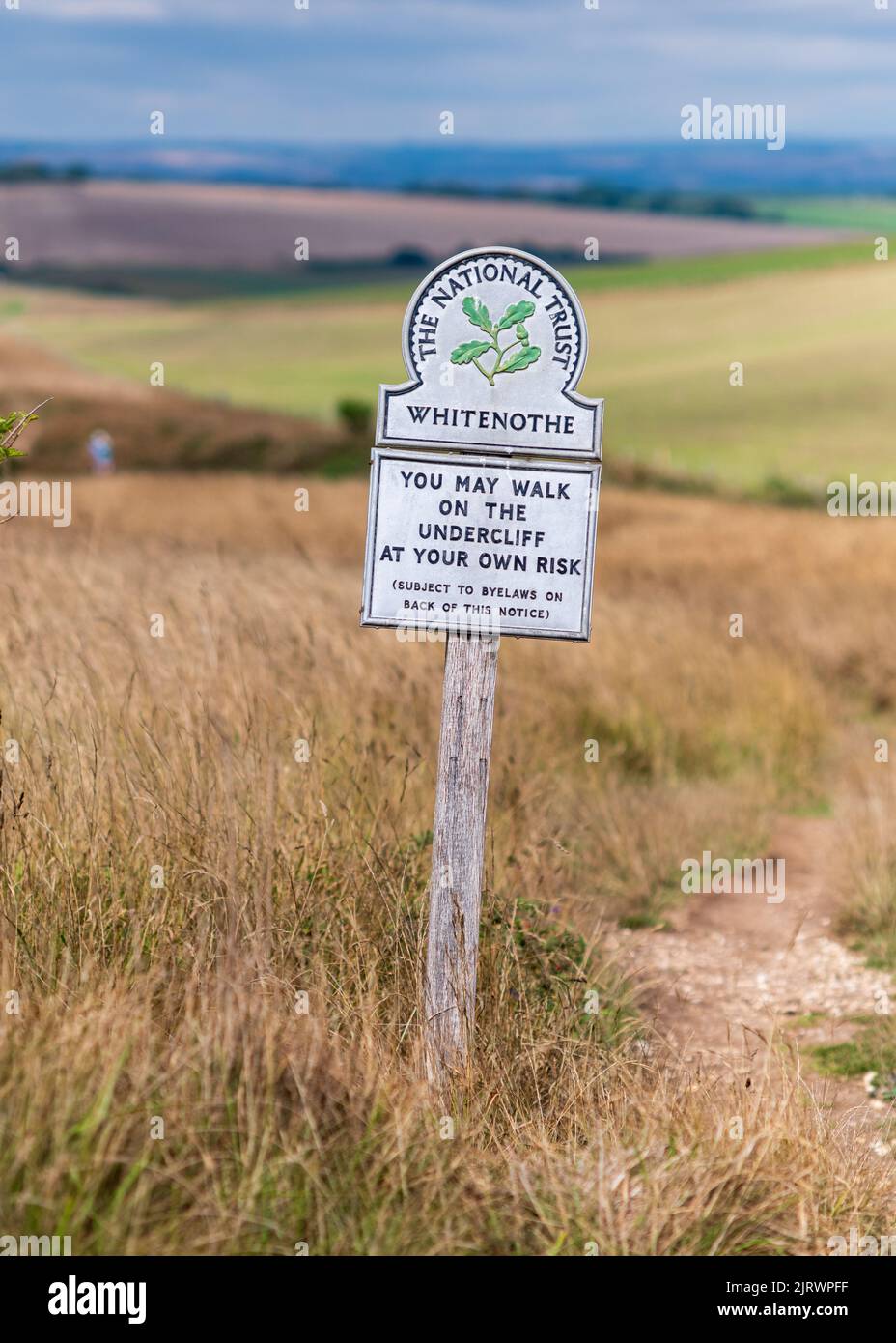 National Trust sign at White Nothe, South West Coast Path, Jurassic ...