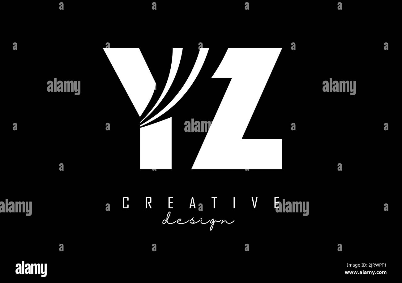 Creative white letter YZ y z logo with leading lines and road concept ...