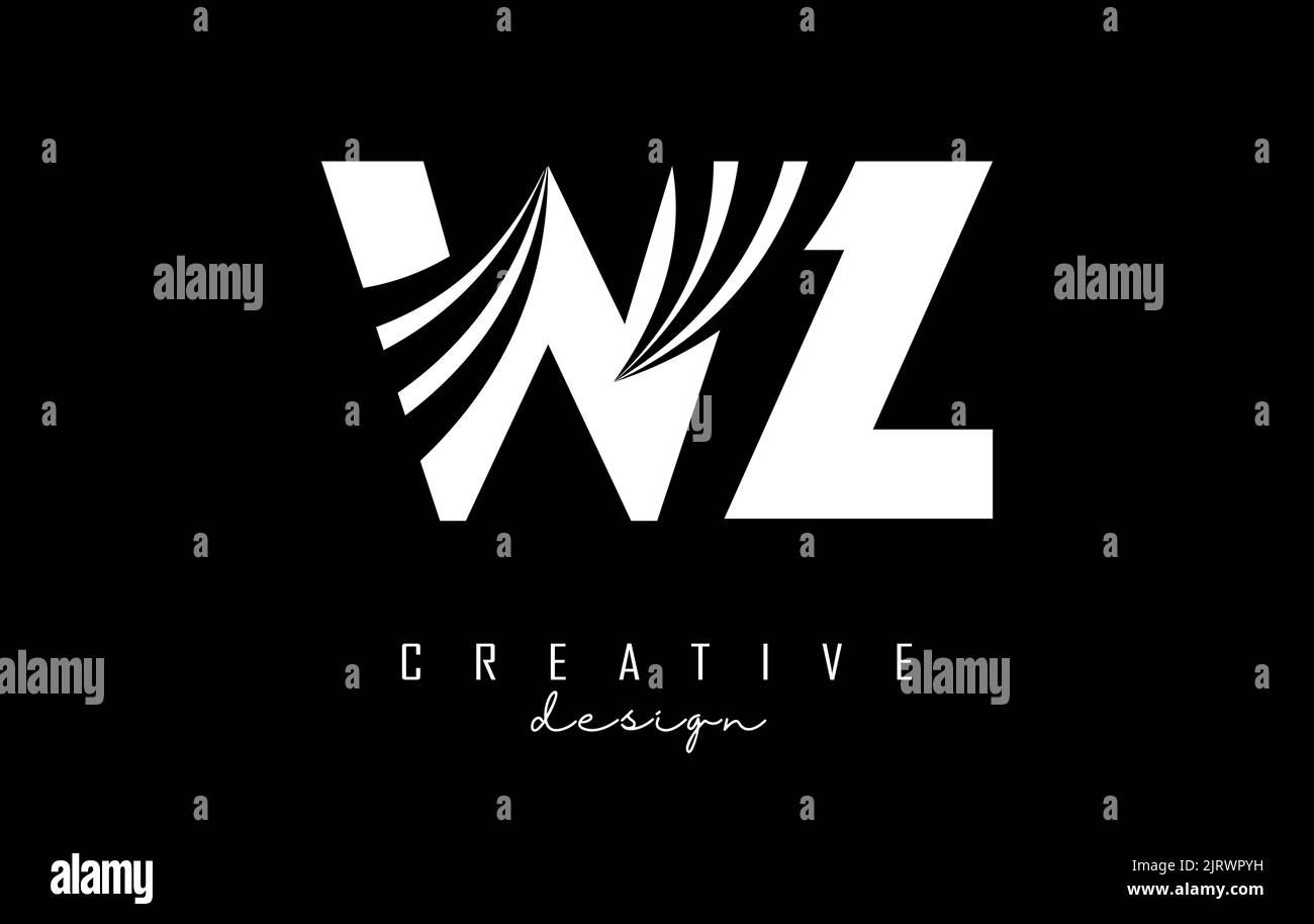 Creative white letter WZ w z logo with leading lines and road concept ...