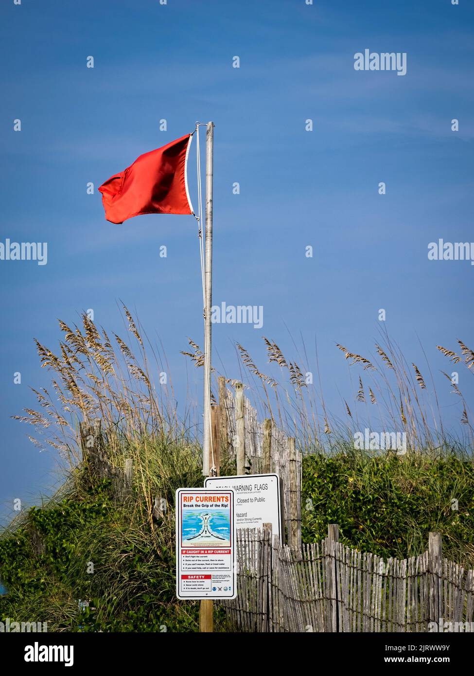 No swimming red flag at Washington Oaks Gardens State Park in Palm Coast Florida USA Stock Photo