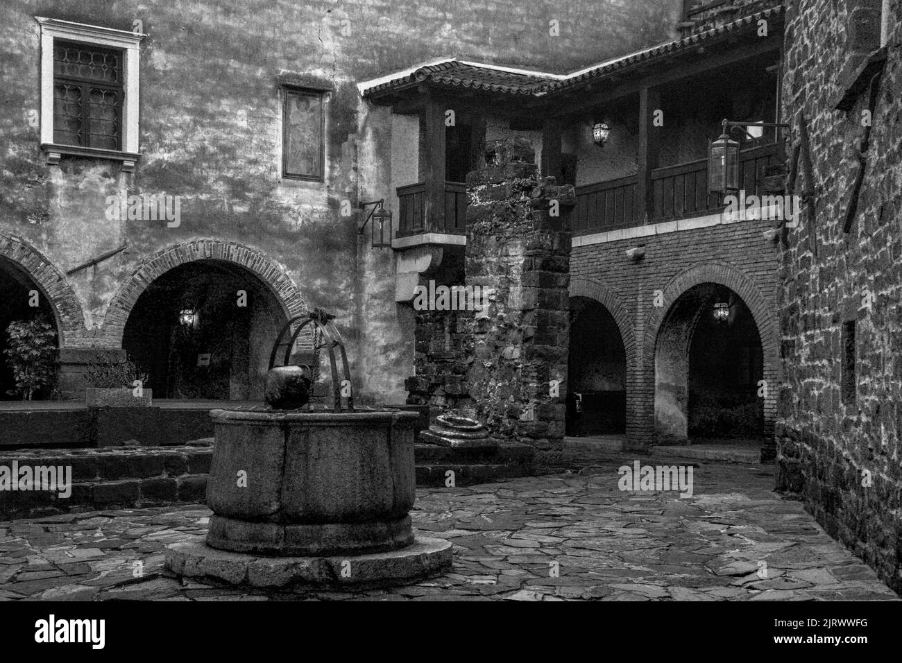 middle of old medieval castle at Gorizia with a fountain Stock Photo