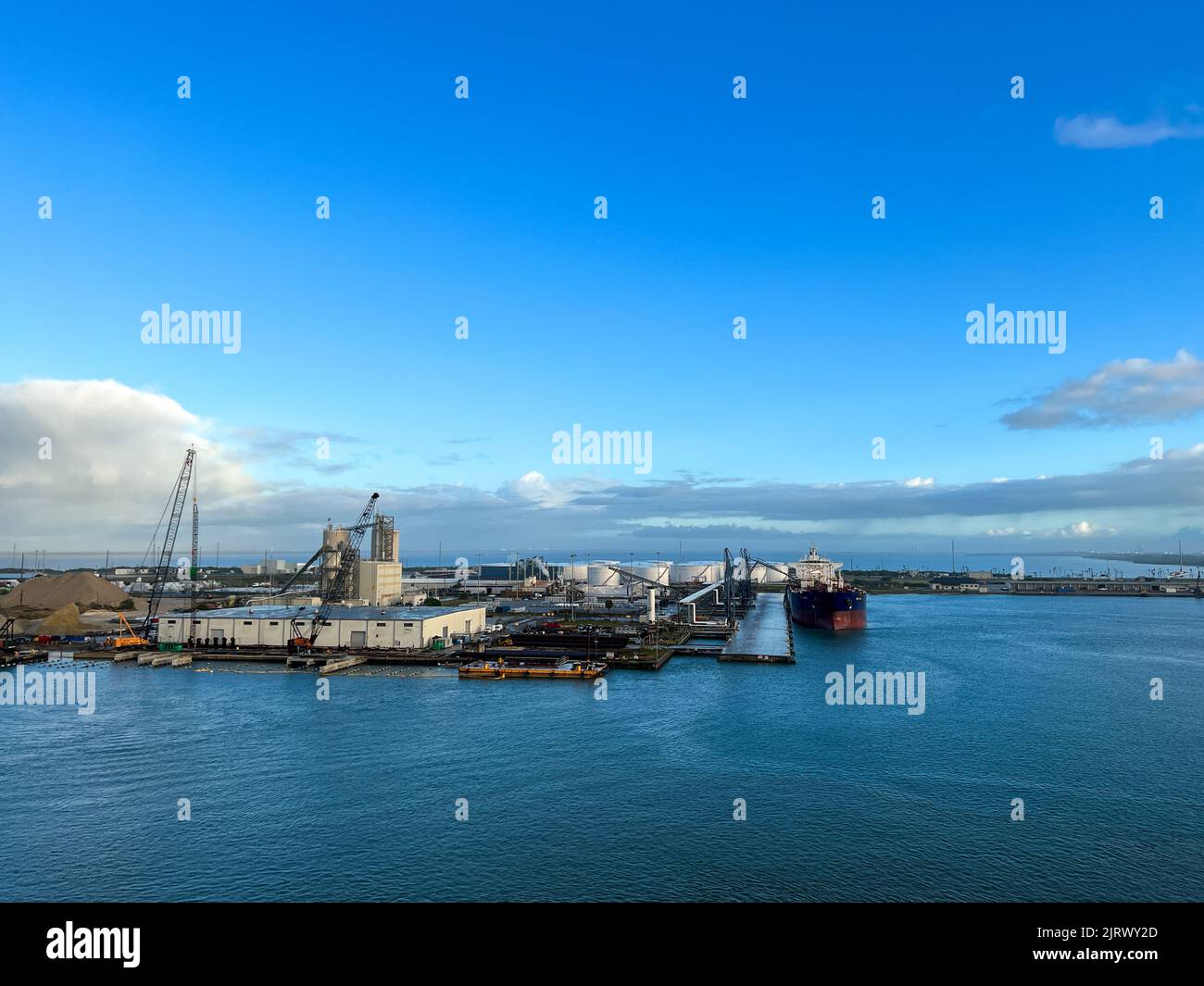Orlando, FL USA - February 17, 2022: An aerial view of  Port Canaveral from a cruise ship Florida. Stock Photo