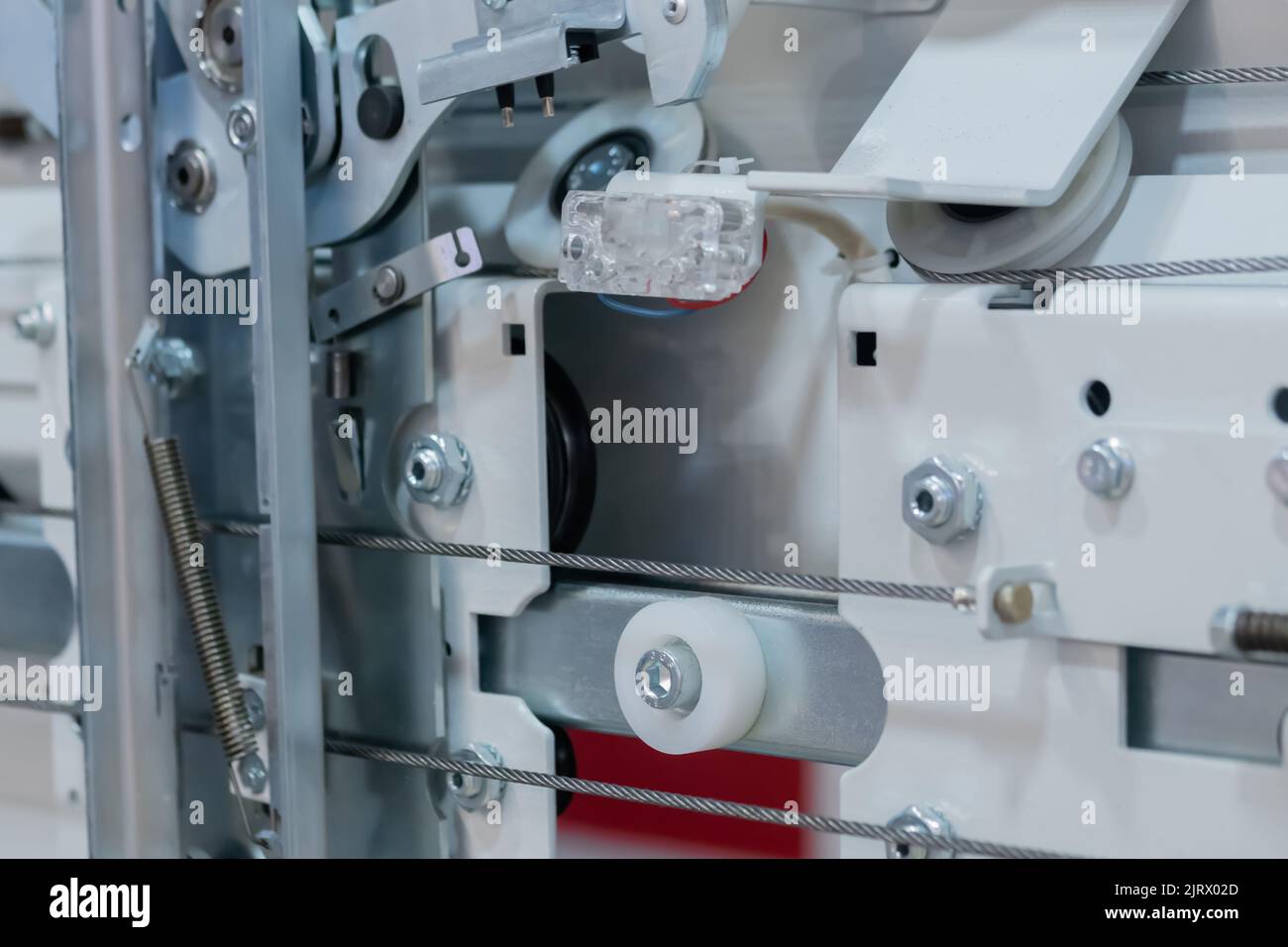 Elevator door opening and closing mechanism at lift exhibition Stock