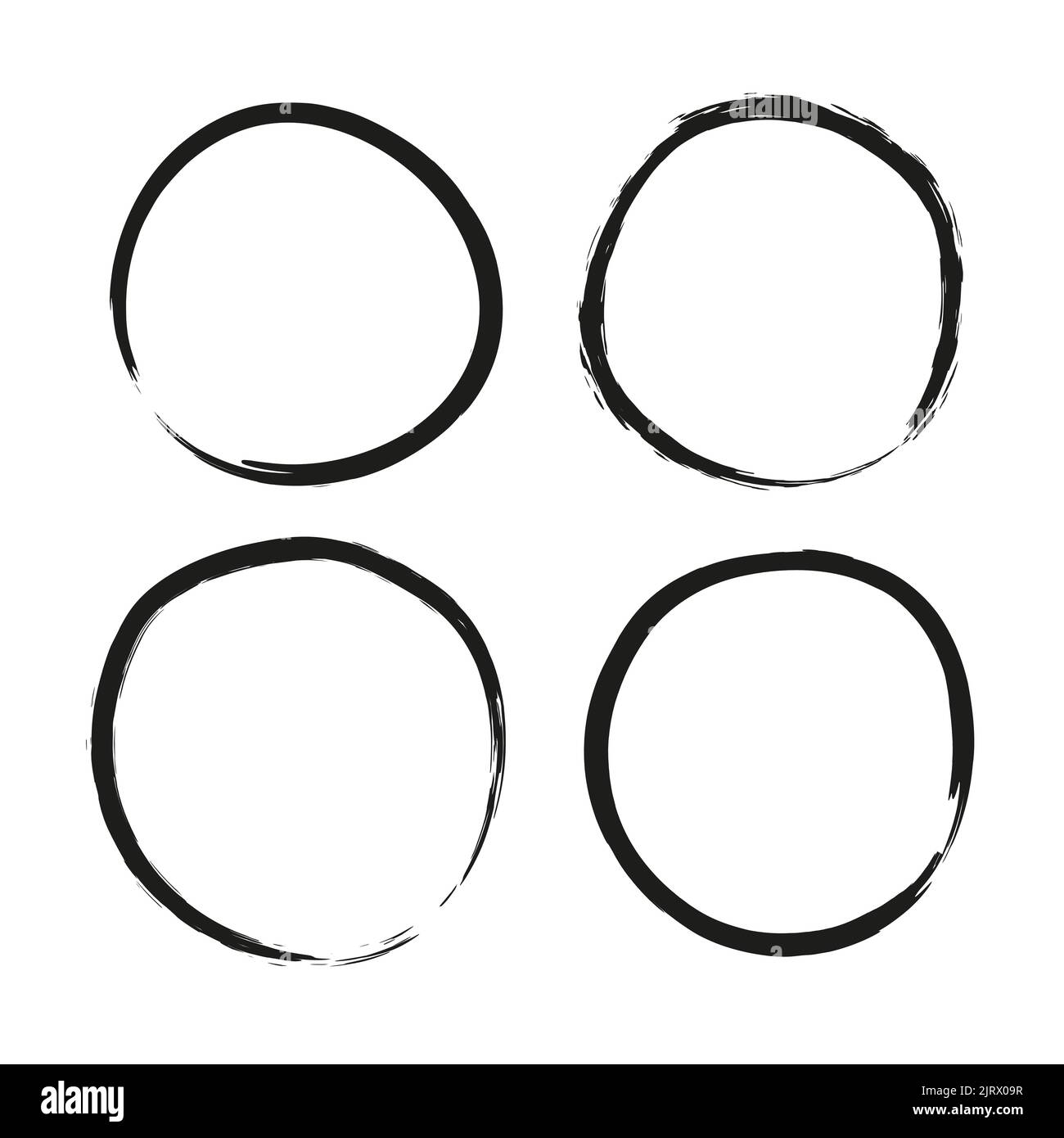 Set of hand drawn black grunge painted round frames isolated on white ...