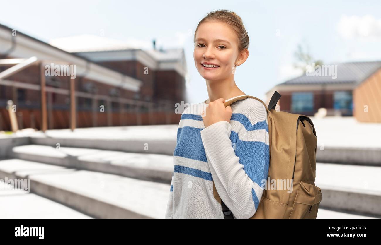 smiling teenage student girl with school bag Stock Photo - Alamy