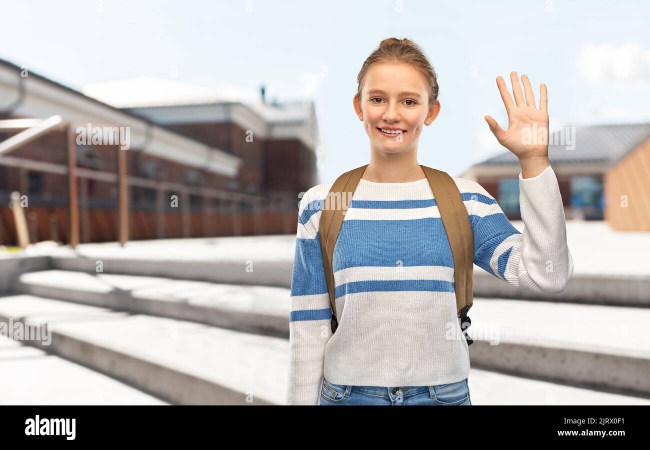 smiling teenage student girl with school bag Stock Photo - Alamy