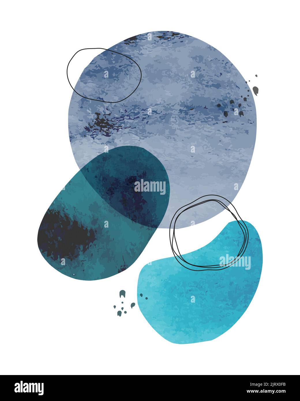 Modern minimalist art background with oval shapes and doodles. Hand ...