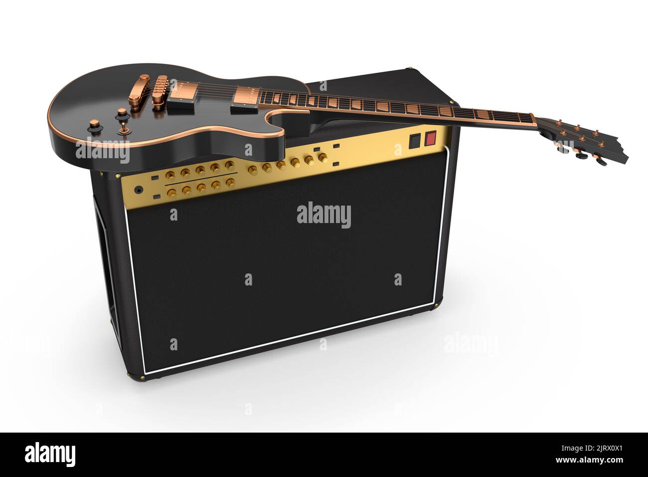 Classical amplifier with electric or acoustic guitar isolated on white