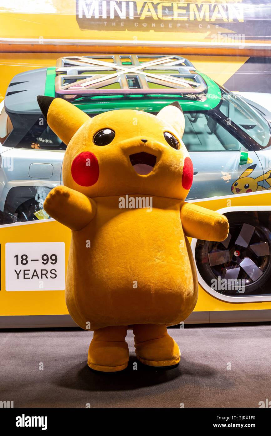 Cologne, Germany. 24th Aug, 2022. Gamescom 2022: Pokémon character Pikachu promote the Mini Aceman concept car with Pokémon-Mode. Gamescom is the world's largest trade fair for computer and video games, at Koelnmesse in Cologne, Germany. Photocredit: Christian Lademann / lademann.media Stock Photo