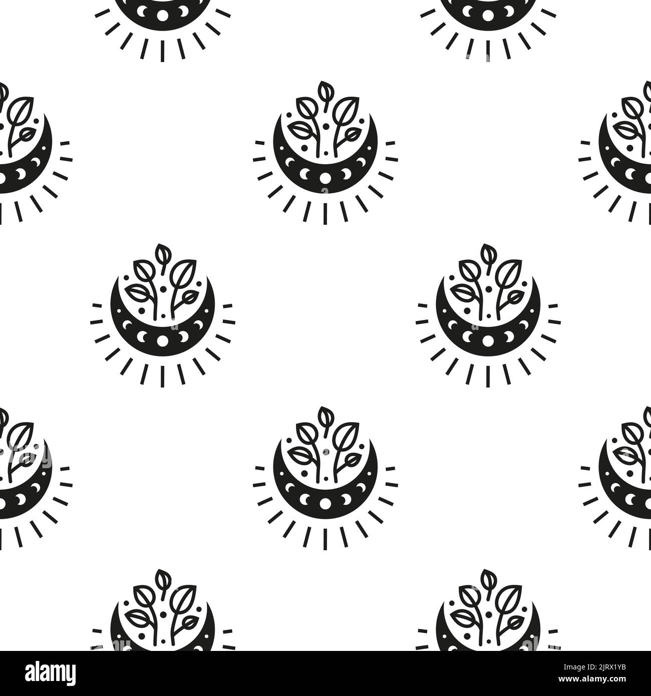 Black and white boho seamless pattern with crescent moon, moon phases ...