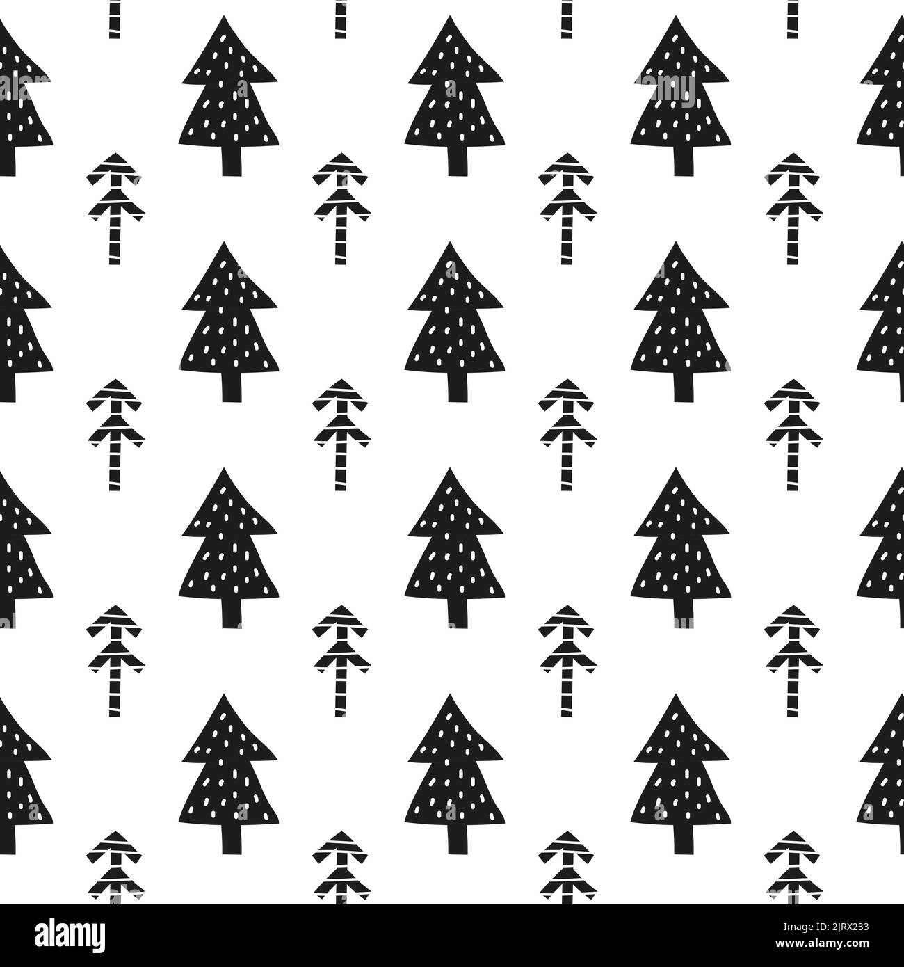 Black and white seamless pattern with doodle fir or pine trees in ...