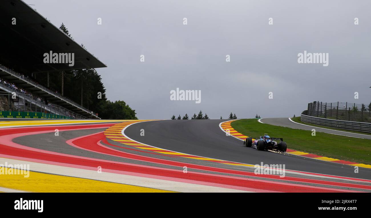 Spa, Belgium. 26th Aug, 2022. August 26, 2022: Team Alpine drives through Raidillon during the second practice session of F1 Rolex Grand Prix of Belgium at Circuit de Spa-Francorchamps in Francorchamps, Belgium. Justin Cooper/CSM Credit: Cal Sport Media/Alamy Live News Stock Photo