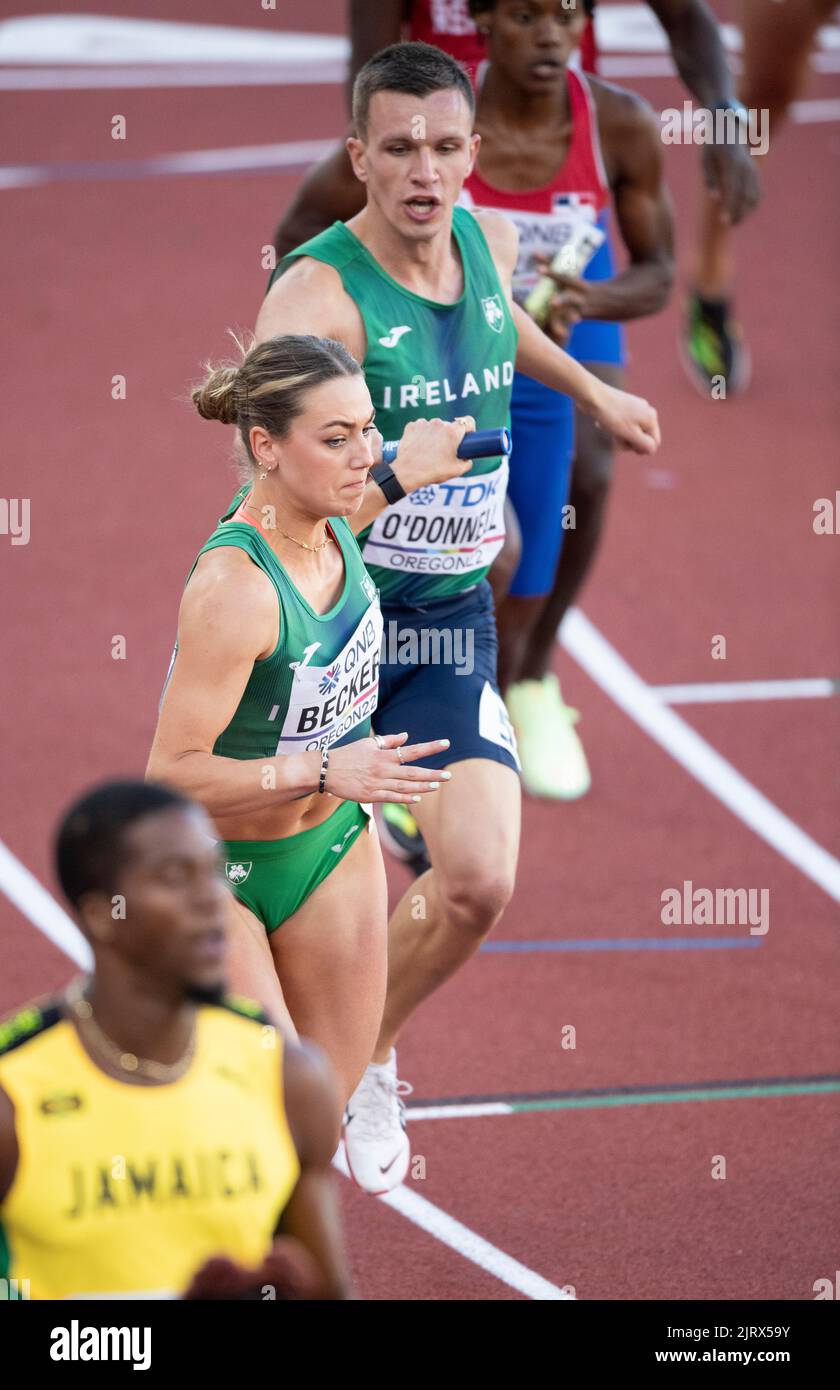 Christopher O'Donnel and Sophie Becker competing in the mixed relay ...