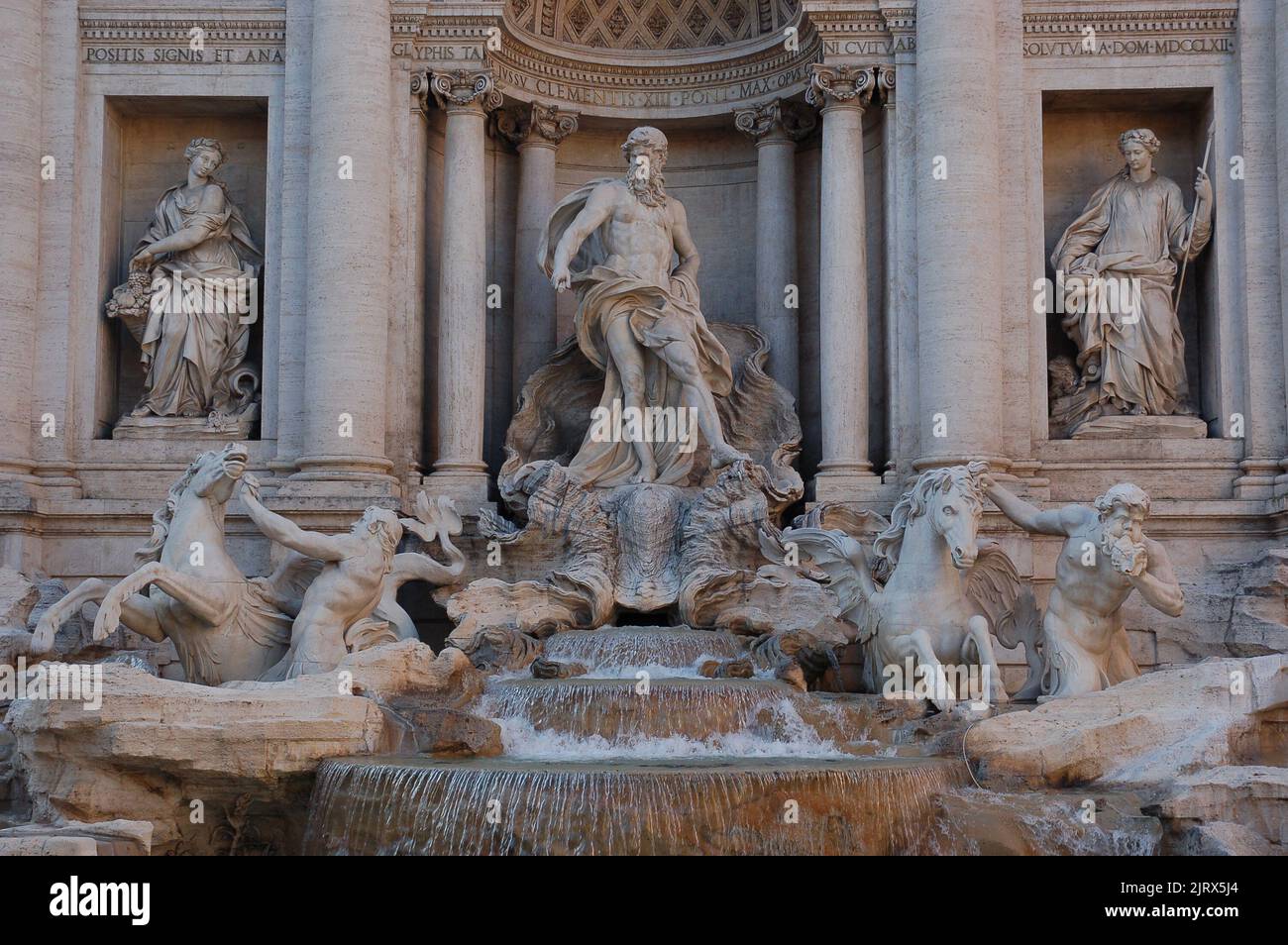 A closeup shot of Trevi fountain sculptures during daytime in Rome, Italy Stock Photo