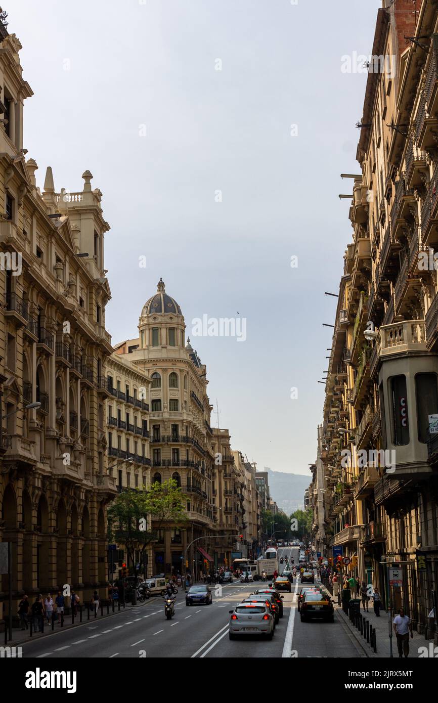 A beautiful view of the Via Laietana in old downtown Barcelona, Spain Stock Photo