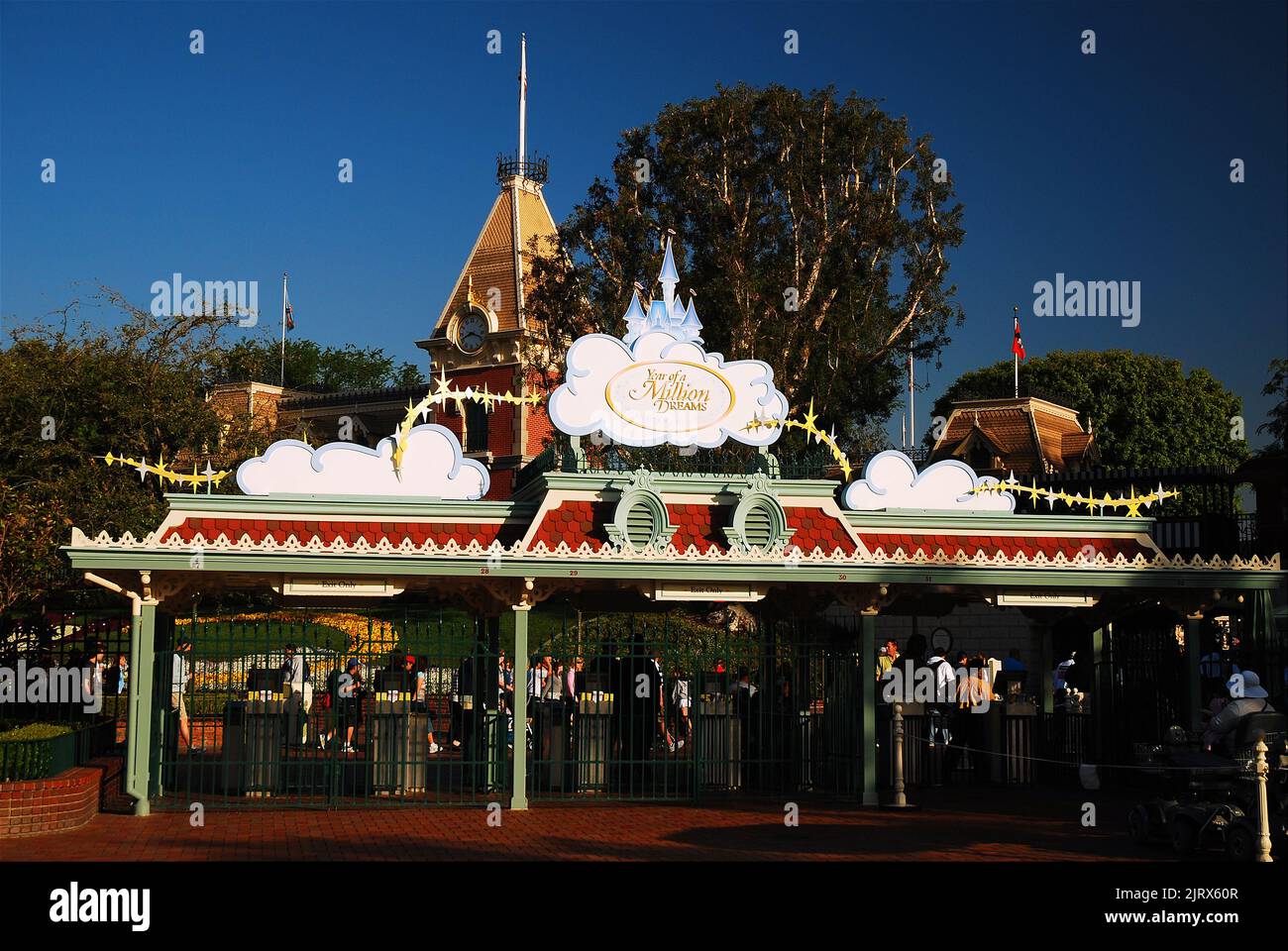 The employees of Disneyland prepare to open the gates to the public in the early morning Stock Photo