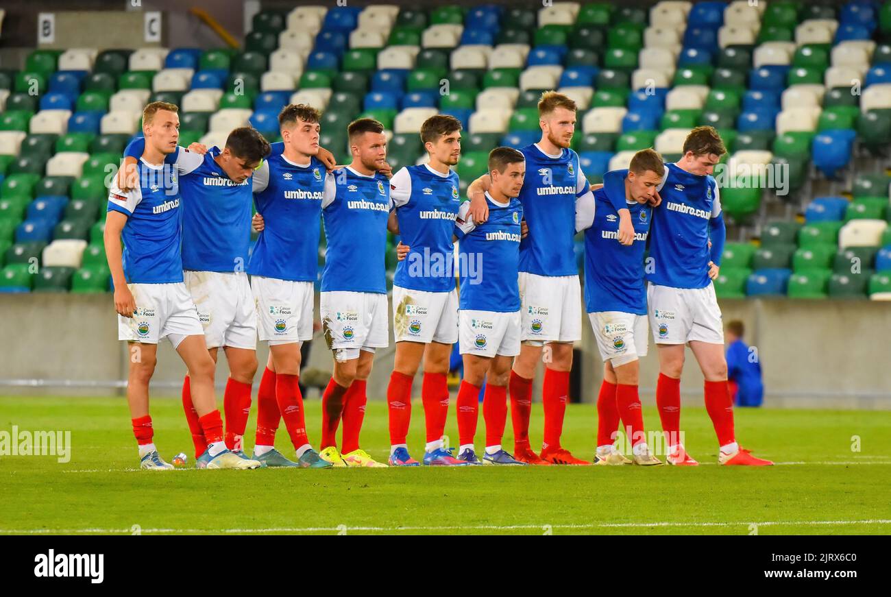 Linfield Vs RFS, Europa Conference League Play-Off, Windsor Park Belfast, 25th August 2022 Stock Photo