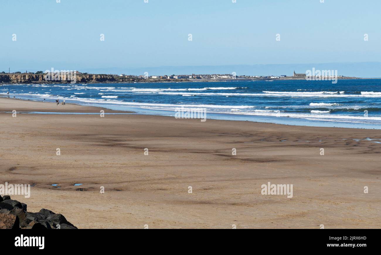 View over sandy beaches at Cambois and Newbiggin by the Sea in Northumberland, UK Stock Photo