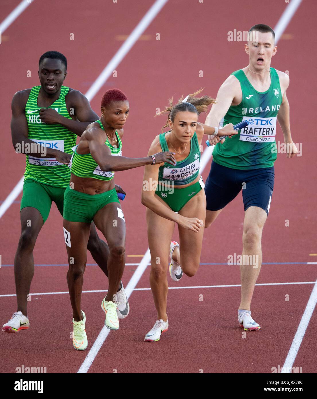 Sharlene Mawdsley competing in the mixed relay final at the World