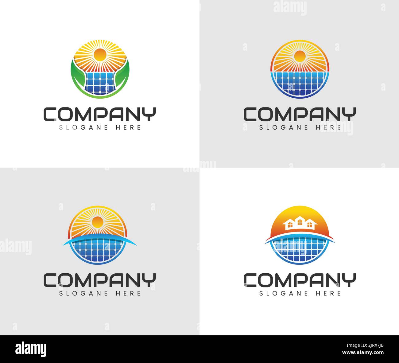 Set of solar energy logo designs. Solar Energy logo designs vector, Sun power logo. solar panel logo vector icon of natural energy Stock Vector