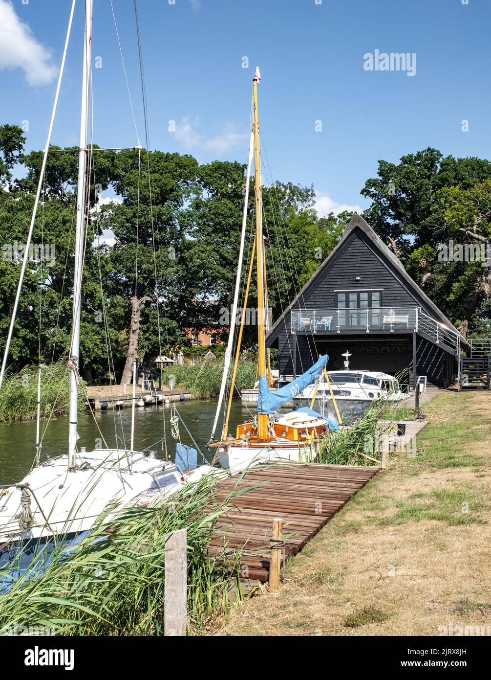 Boat moorings on the Norfolk Broads Stock Photo Alamy