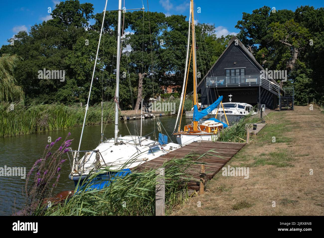 Boat moorings on the Norfolk Broads Stock Photo Alamy