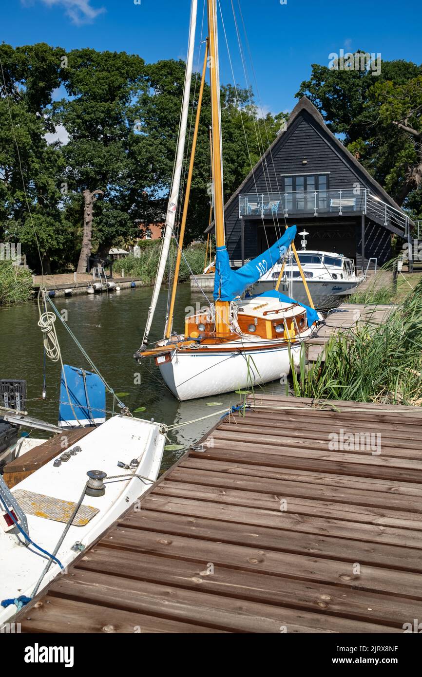 Boat moorings on the Norfolk Broads Stock Photo Alamy