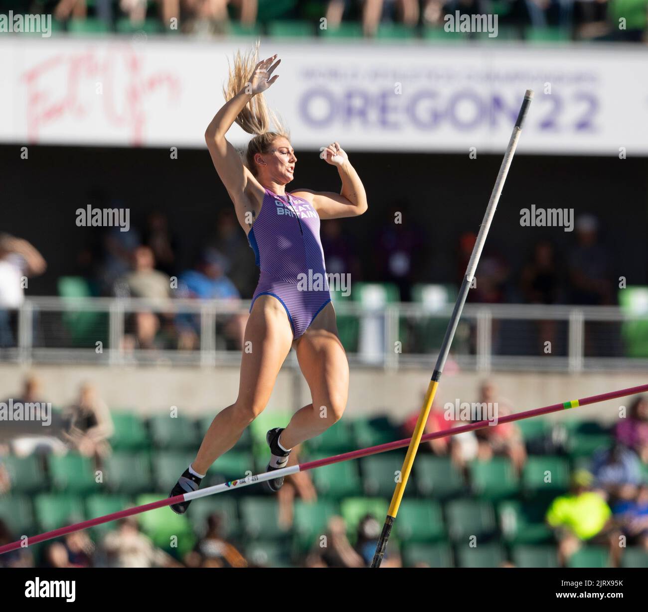 Molly Caudery competing in the women’s pole vault heats at the World